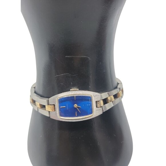 Seiko Ladies Quartz Wind Watch 42mm Blue Dial 6.5" Silver Tone Band 11-7509 - Picture 1 of 16